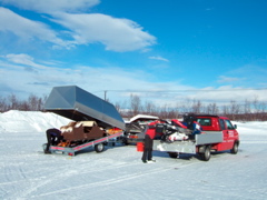 ...before loading the snowmobiles onto the vehicles for the 30 km trip back to town