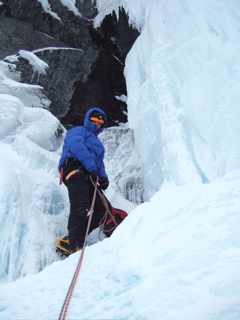 After a stroll up through the forest he belayed me on the final steep pitch