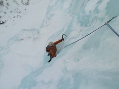 Johan following pitch 2 at Suorva Dam (P1030526w)