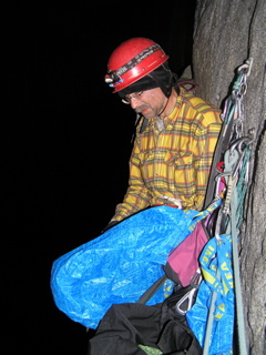 Settling in for a night on an "OK bivy for 1"