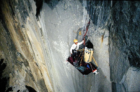 Rick at 2nd bivy on Zodiac, El Capitan, Yosemite, 2002